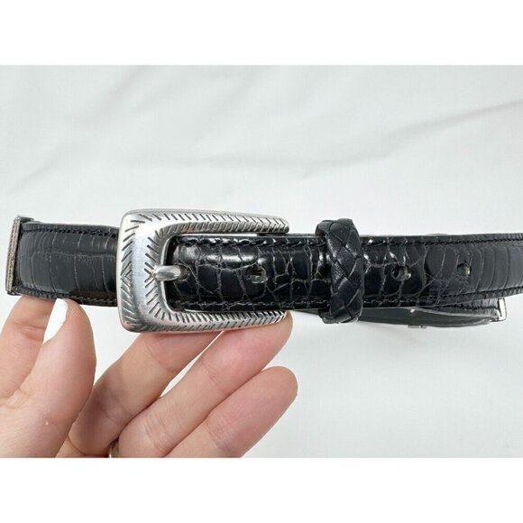 Brighton Sz M/L Black Leather Leopard Print Pony Calf Hair Patchwork Belt Mix - Picture 6 of 13